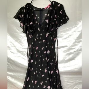 Betsey Johnson vintage sheer black and pink floral dress